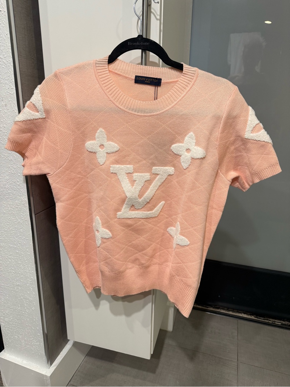 Louis Vuitton Peach Pink Short-Sleeve Knit Logo Top